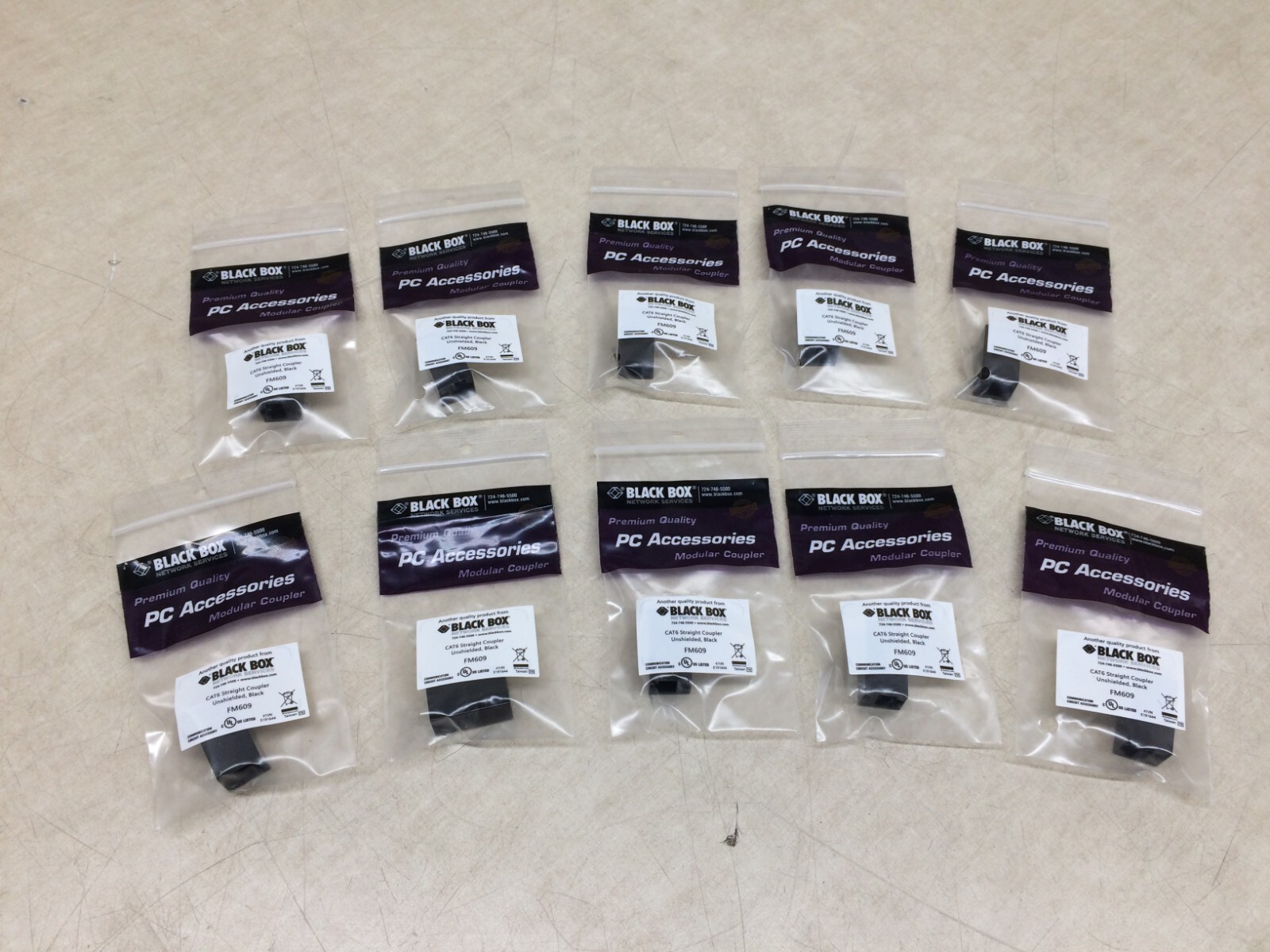 Lot of 10 Cat6 Coupler Black FM609 Unshielded Straight Black Box