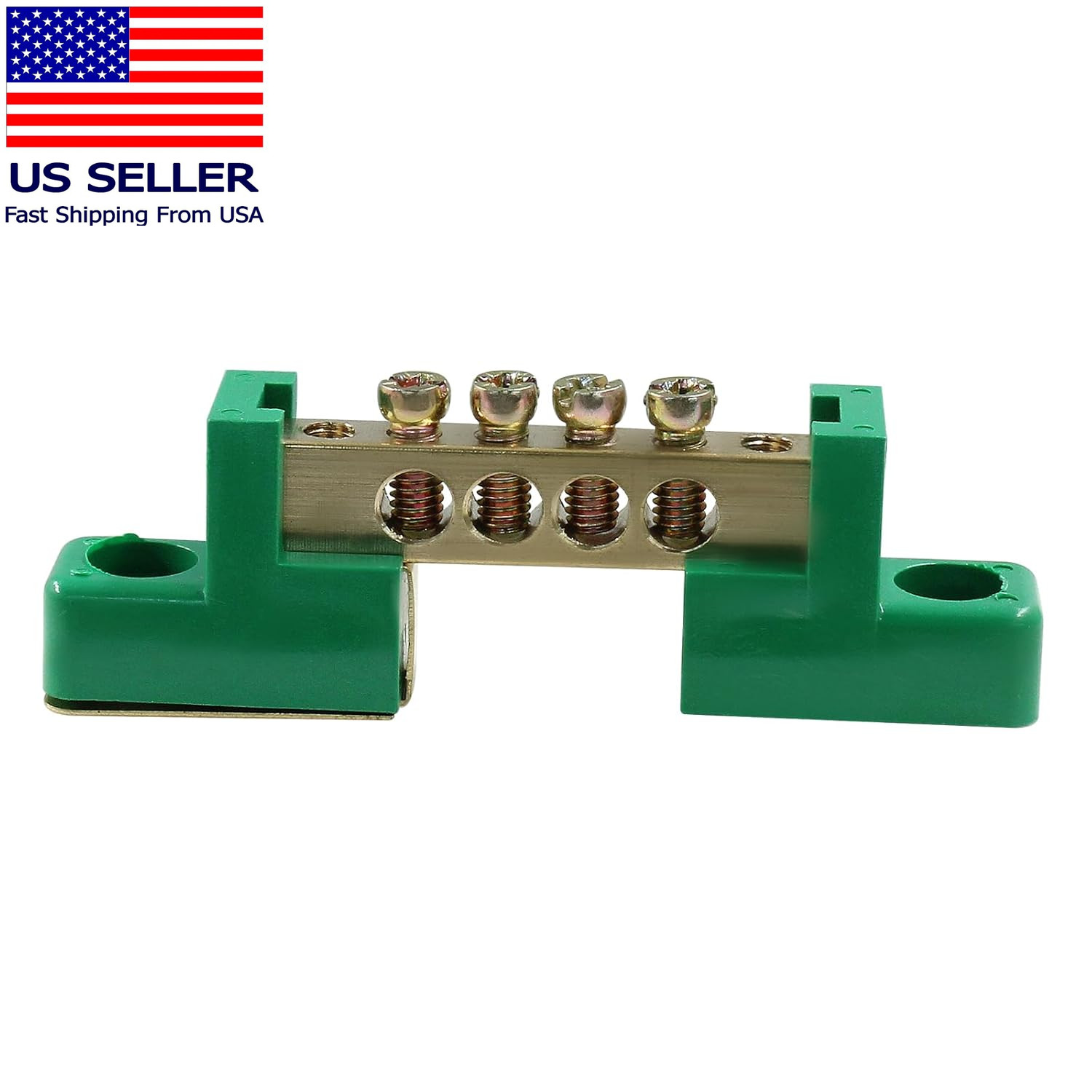 2 Pack Brass Terminal Bus Bar 4 Positions Screw Terminal Grounding Strip Block –