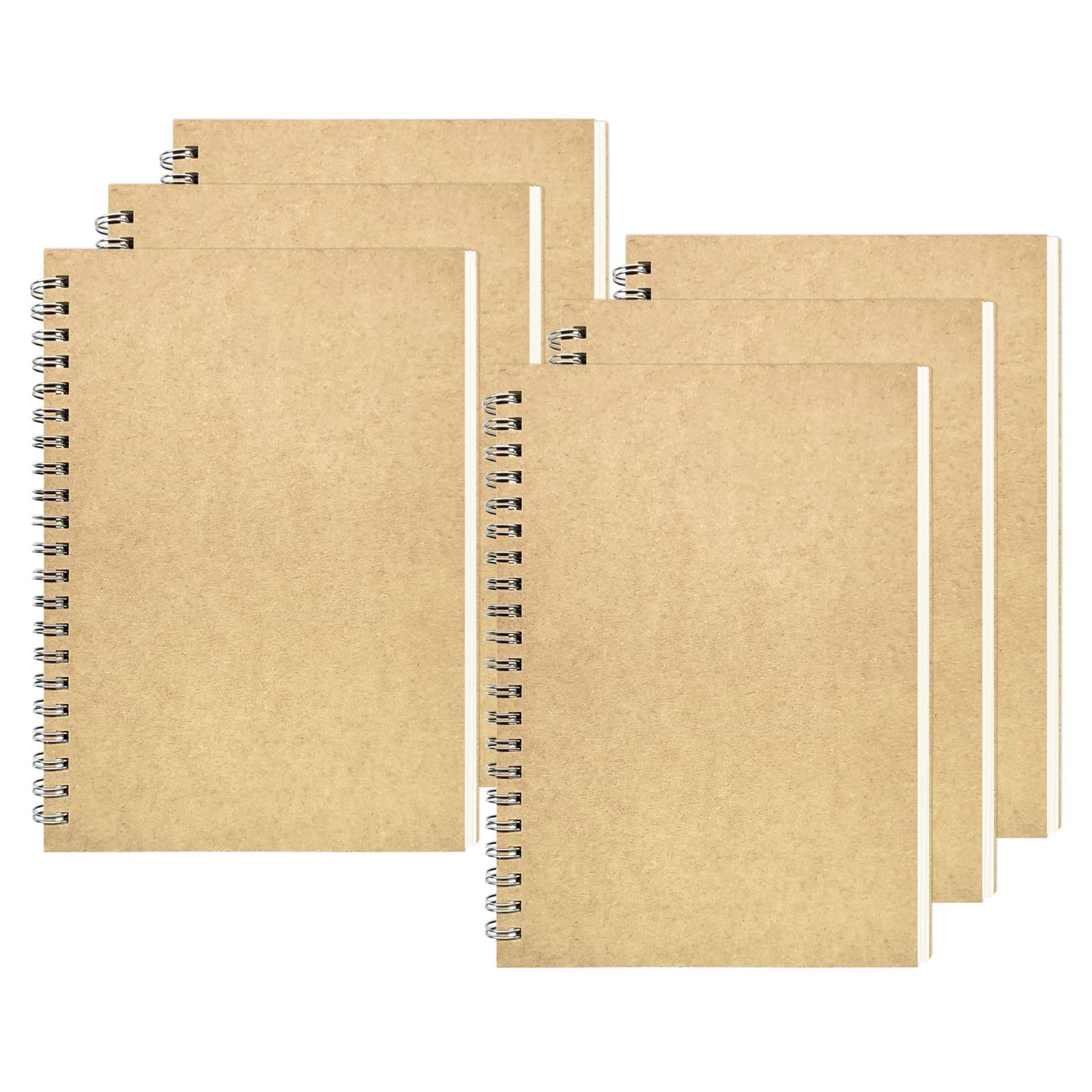 DSTELIN Blank Spiral Notebook, 6-Pack, Soft Cover, Sketch Book, 100 BROWN