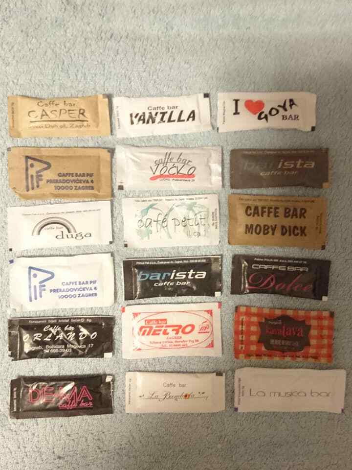 Set of 18 Different Unused Coffee & Tea Sugar Packets Bags from ZAGREB, Croatia