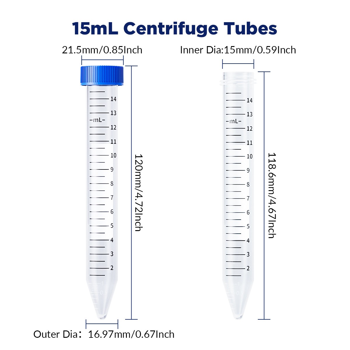 1500ps Polypropylene Centrifuge Tube Conical Bottom Plain, Bulk, Sterile – 15 mL