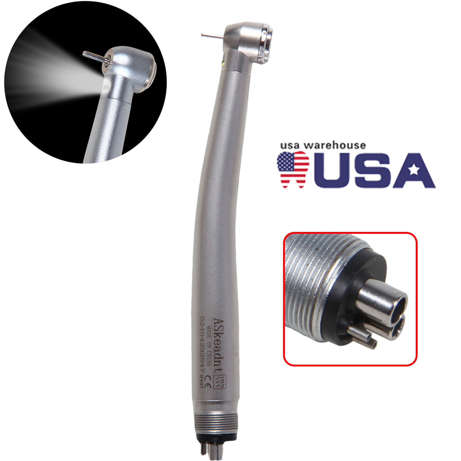 10 x US Ship Denshine 4 Hole Dental LED High Speed Handpiece E-generator Turbine