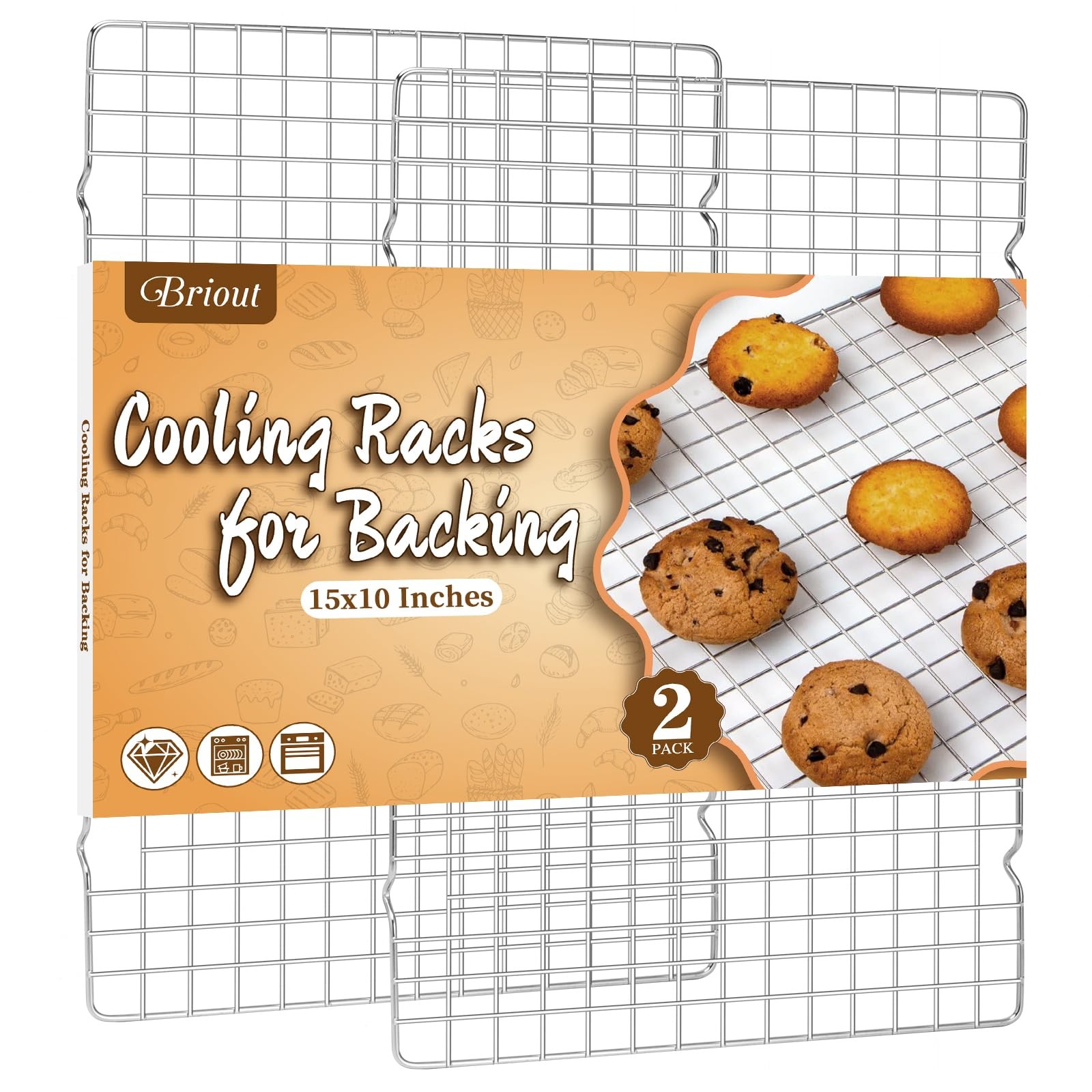 2PCS Cooling Racks For Cooking Baking 15×10 Stainless Steel Oven Wire Sheet Pan
