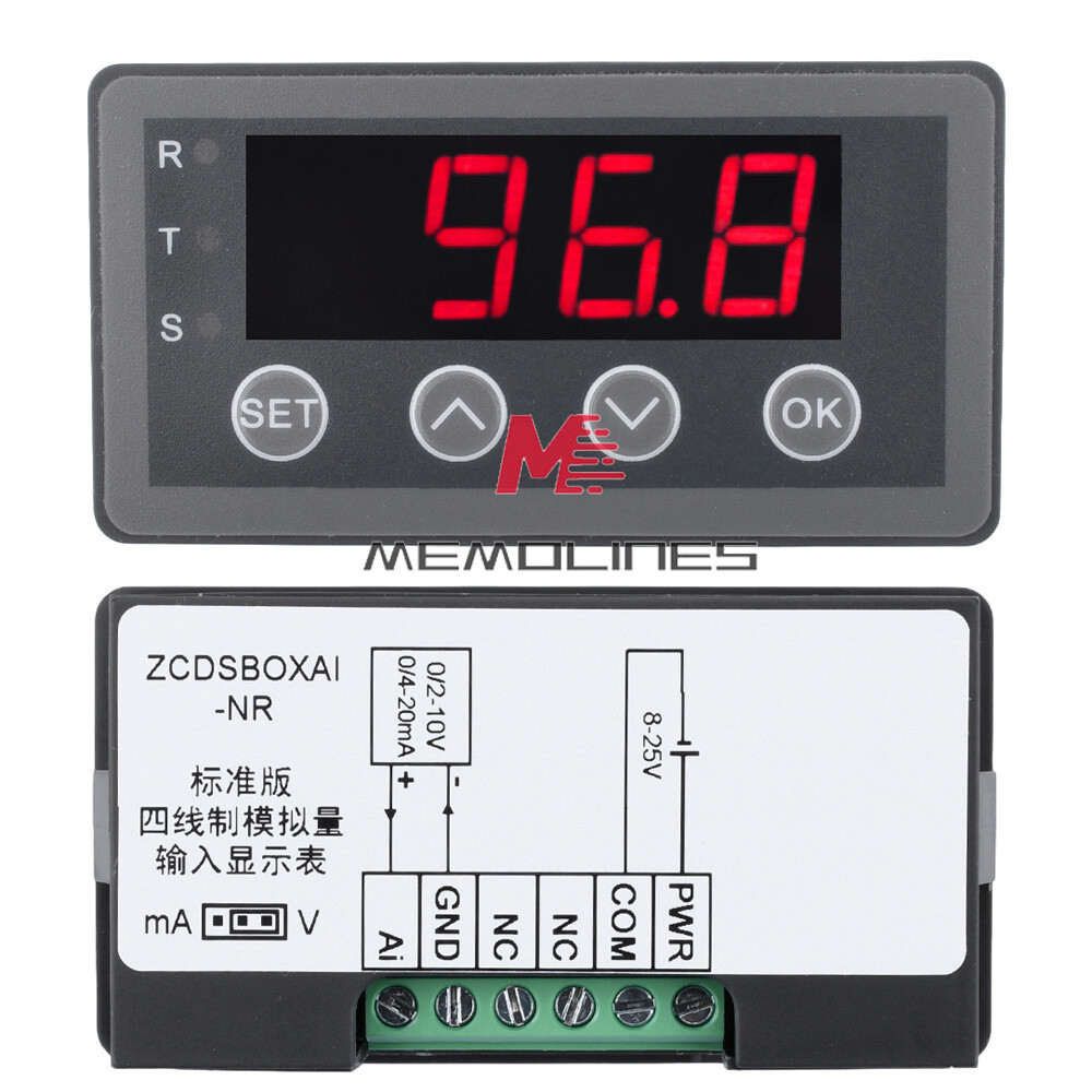 0-10V 0-20mA 2-10V 4-20mA 4-Wire Analog Input (Reception) Display Meter DC 8~25V