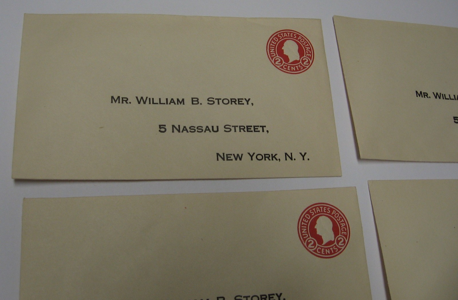 7-Business Envelopes Prepaid 2 cents 1920’s William B. Storey, Nassau St. NY, NY