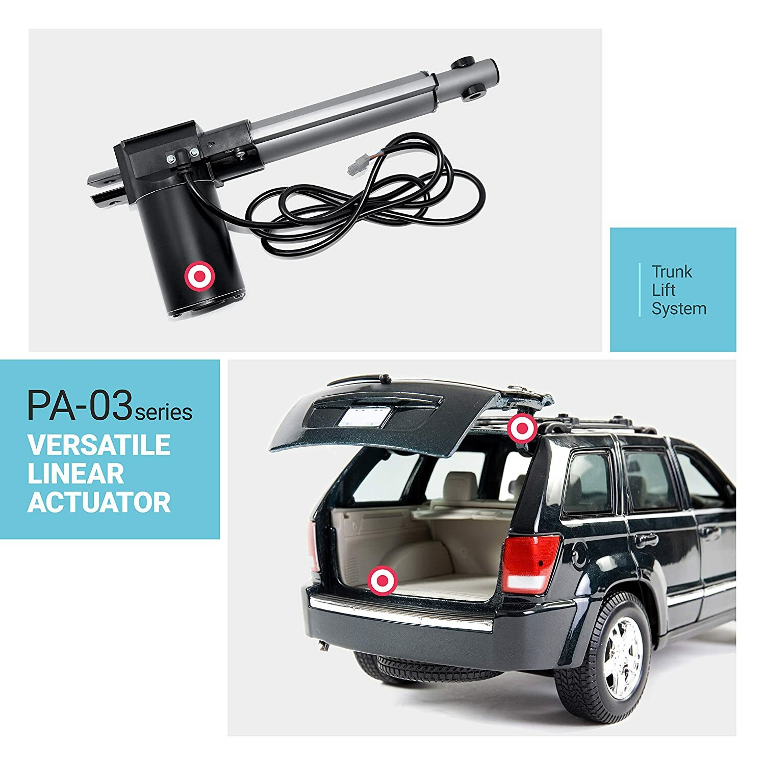 12V Linear Electric Actuator (4″-24″ stroke, 200-600 lbs. force) – PA-03 model