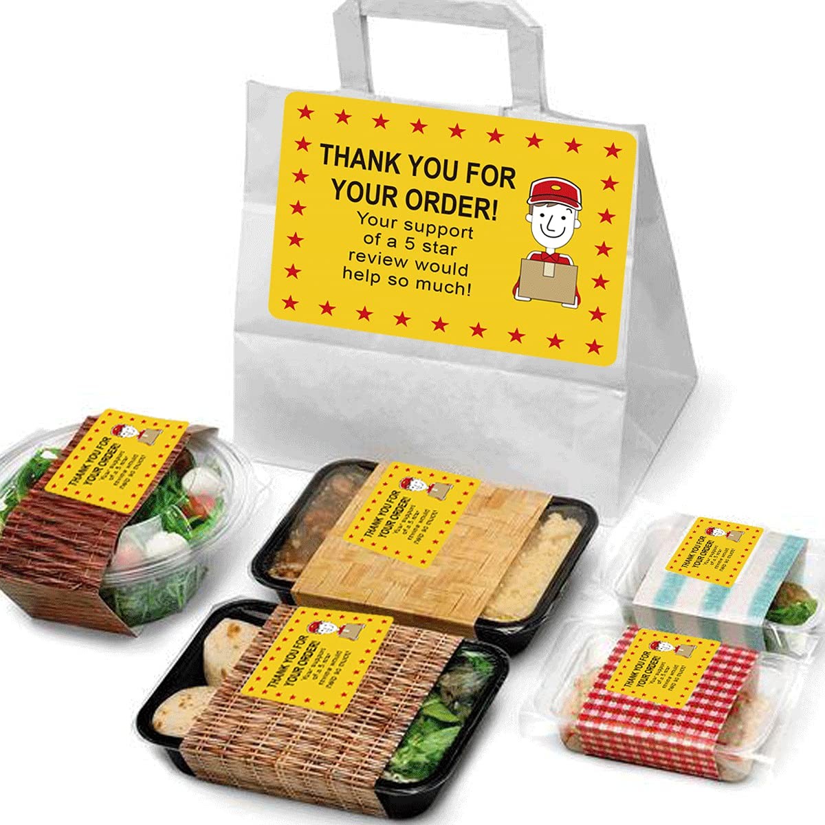 250 Pcs Star Review Delivery Labels Thank You for Your Order Stickers 2 X 3 Inch