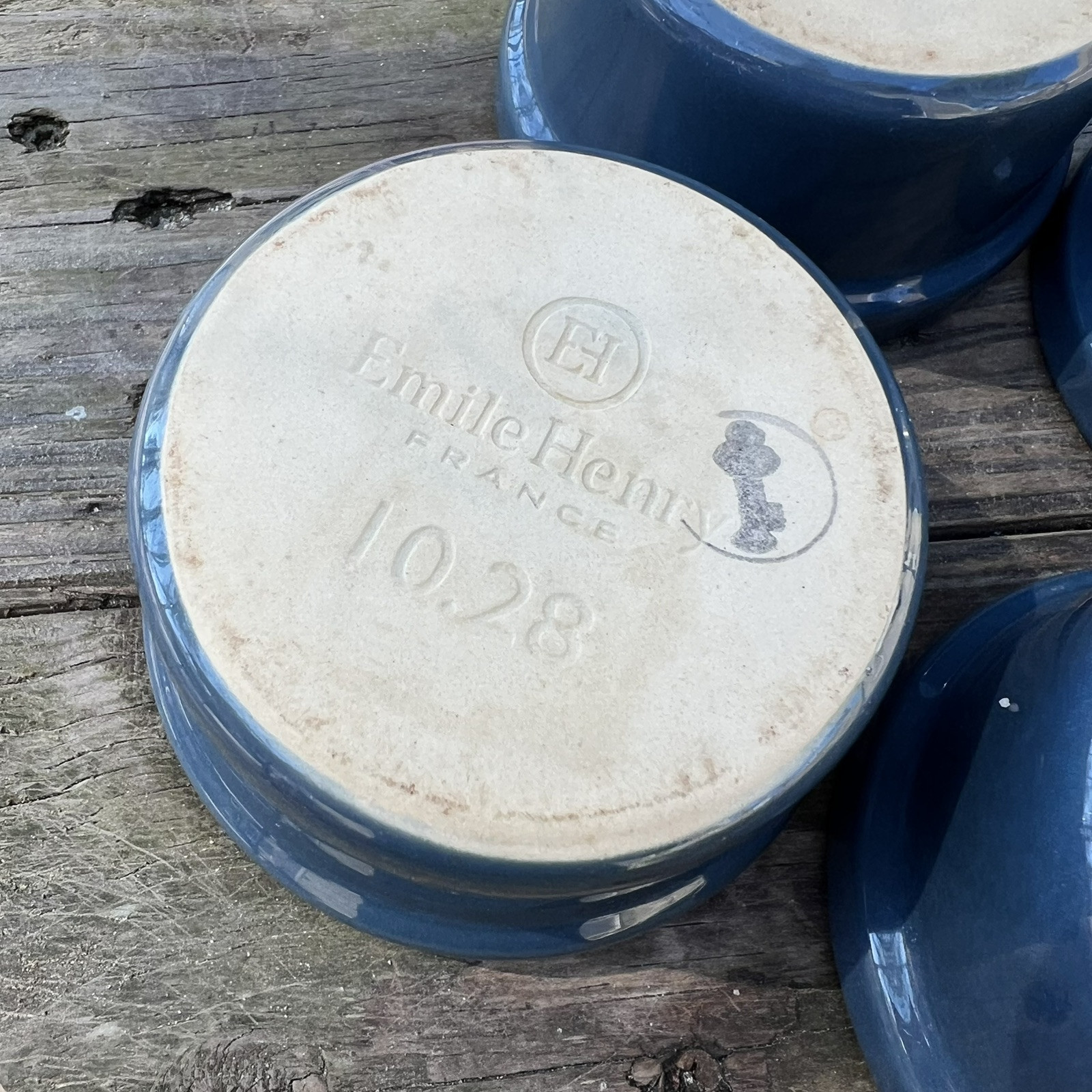 Emile Henry Blue Gray Ramekins 10.28 Made In France Set of 4