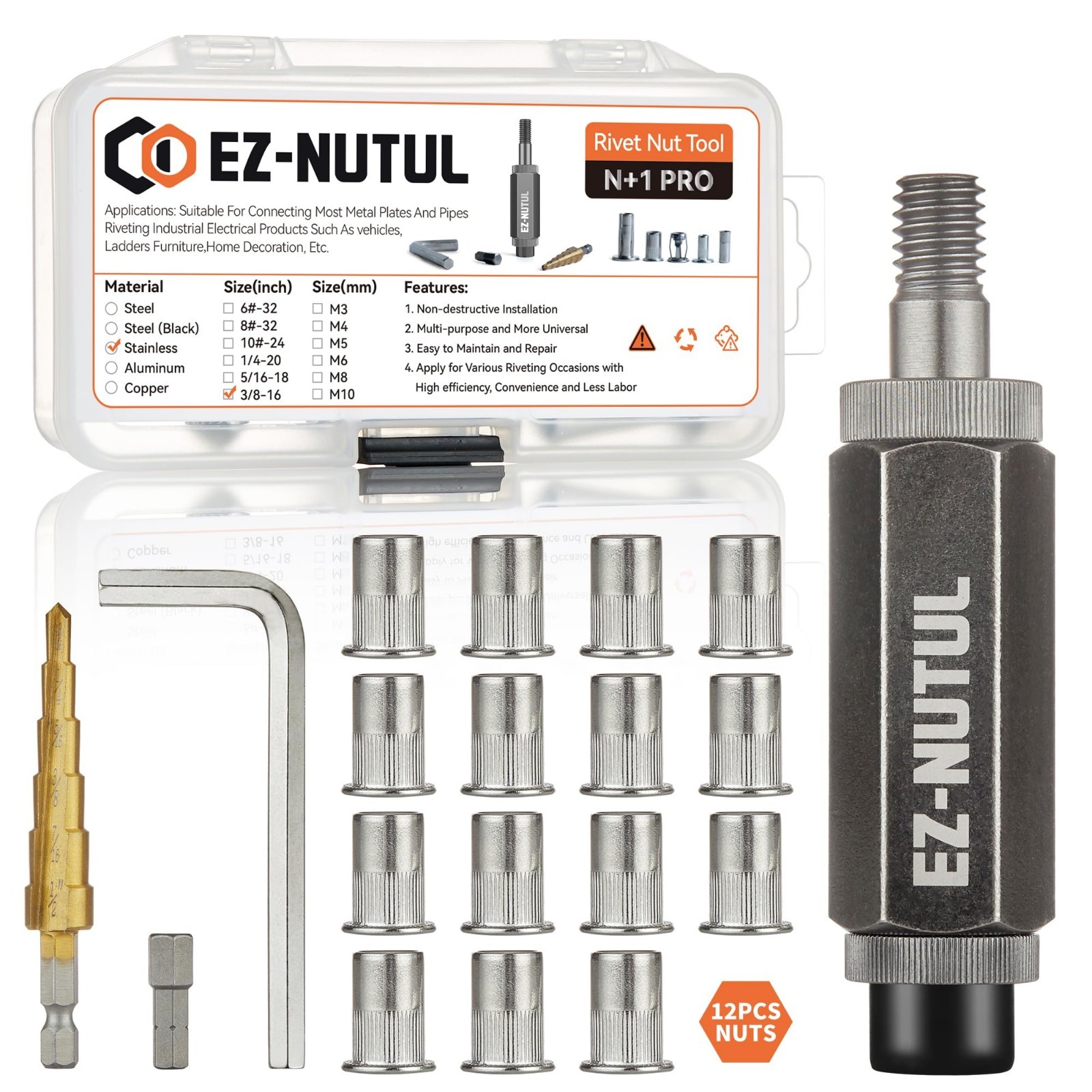 Rivet Nut Installation Tool Set Flat Head Rivnut Threaded Insert Nut Kit SAE