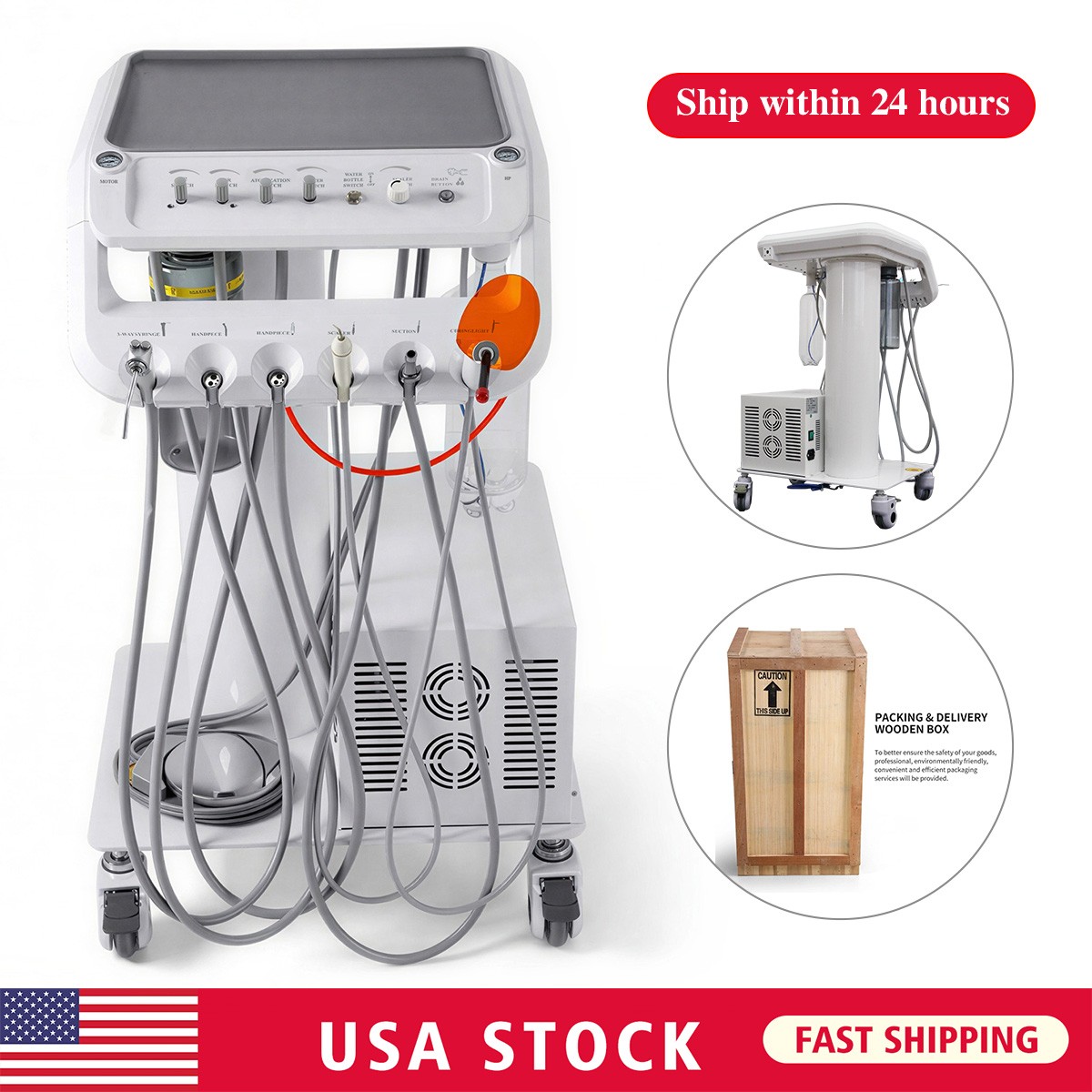 Portable Dental Mobile Delivery Unit System 4 Holes Unit Cart Air Compressor