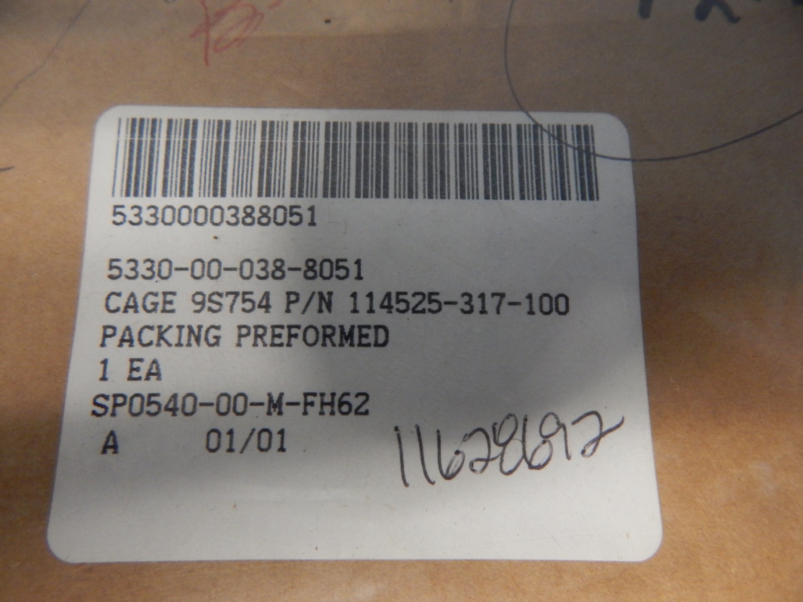 ‘1 PIECE’ – PN# 114525-317-100 – PACKING, PREFORMED – NSN:5330-00-038-8051