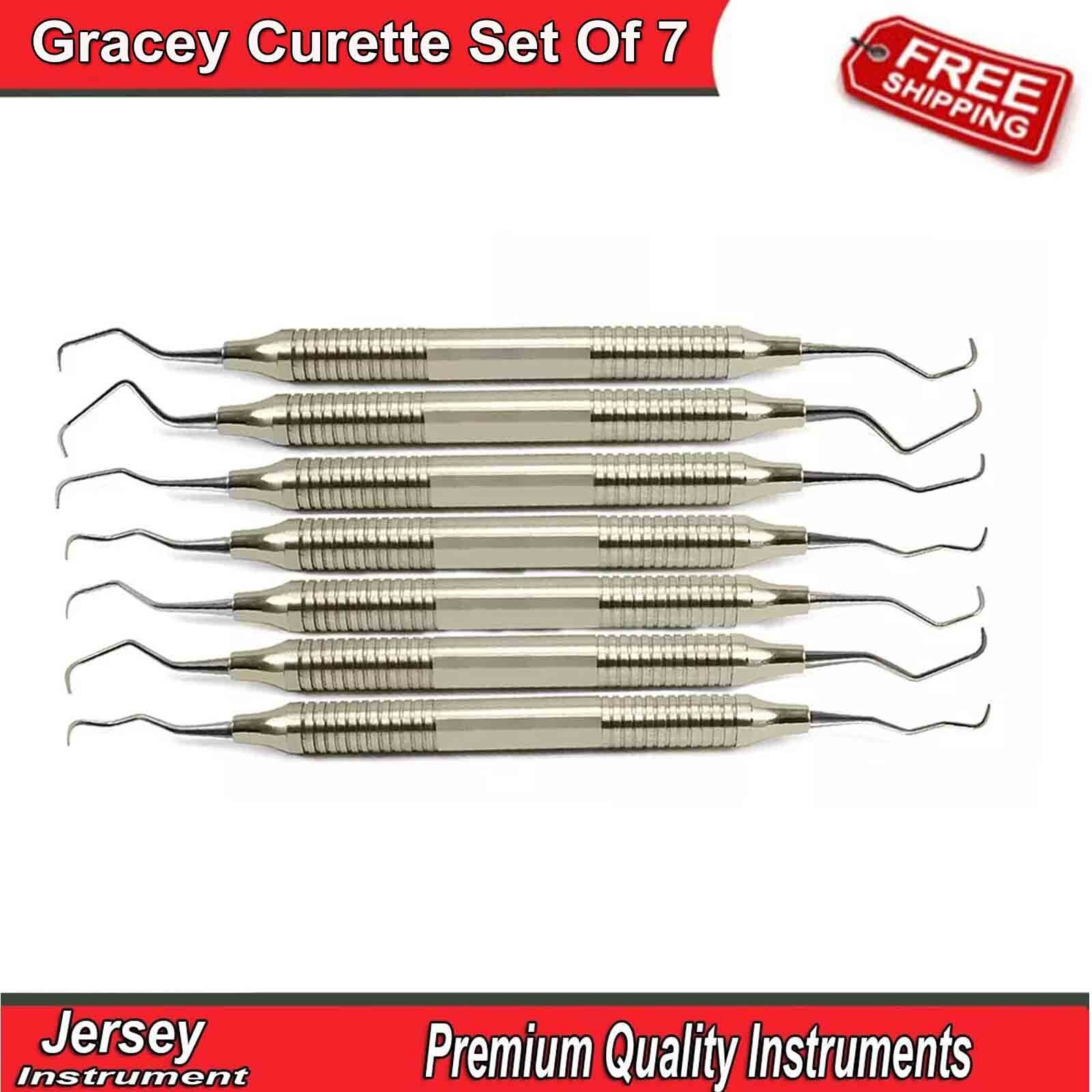 Dental Gracey Curettes Set Of 7 Hollow Handle Surgical Hygiene Instruments CE
