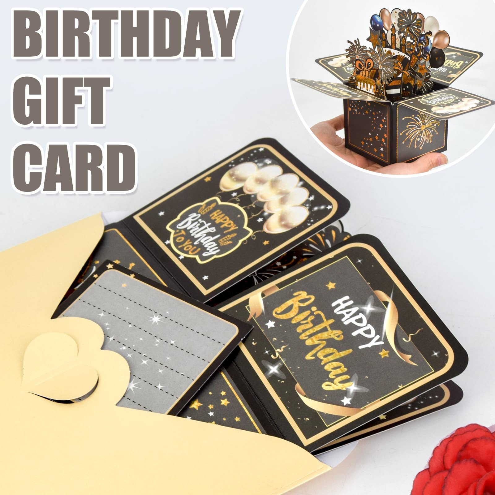 Surprise Pop Up 6.9in x 7.1in (folded), 7.2in (open), Birthday Cards-Black