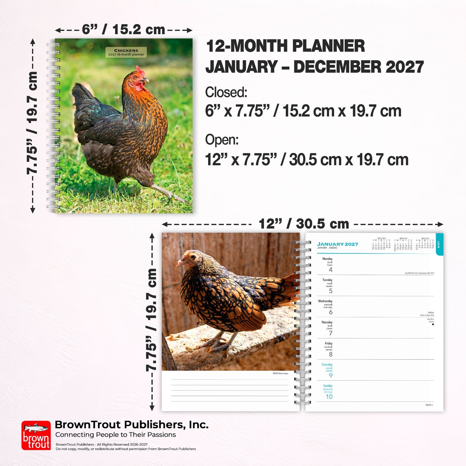 Chickens | 2027 6×7.75″ Spiral-Bound Wire-O Weekly Engagement Planner Calendar