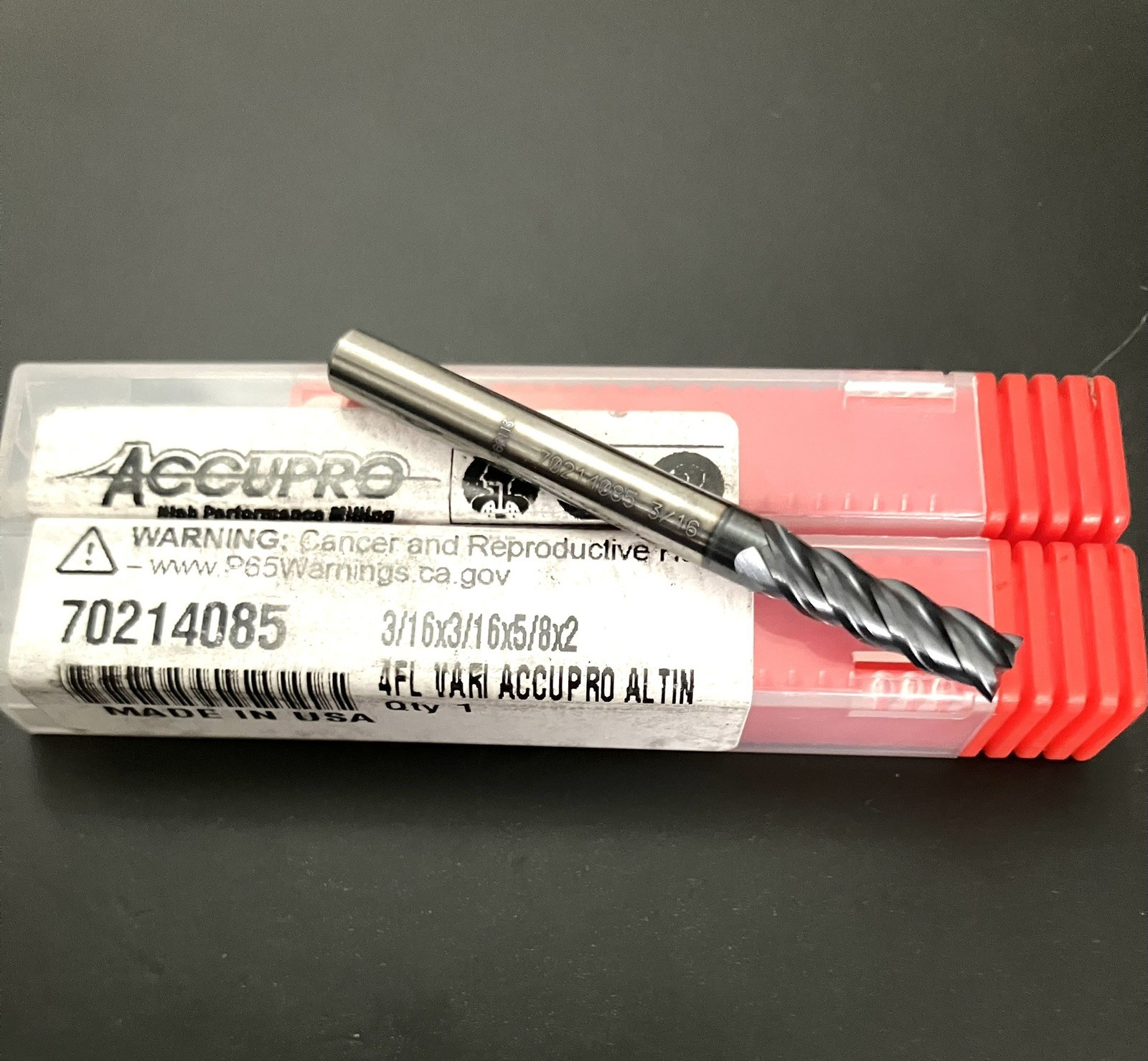 2PCS Accupro 70214085 3/16″ 4 Flute Square End Mill Solid Carbide AlTiN CNC New