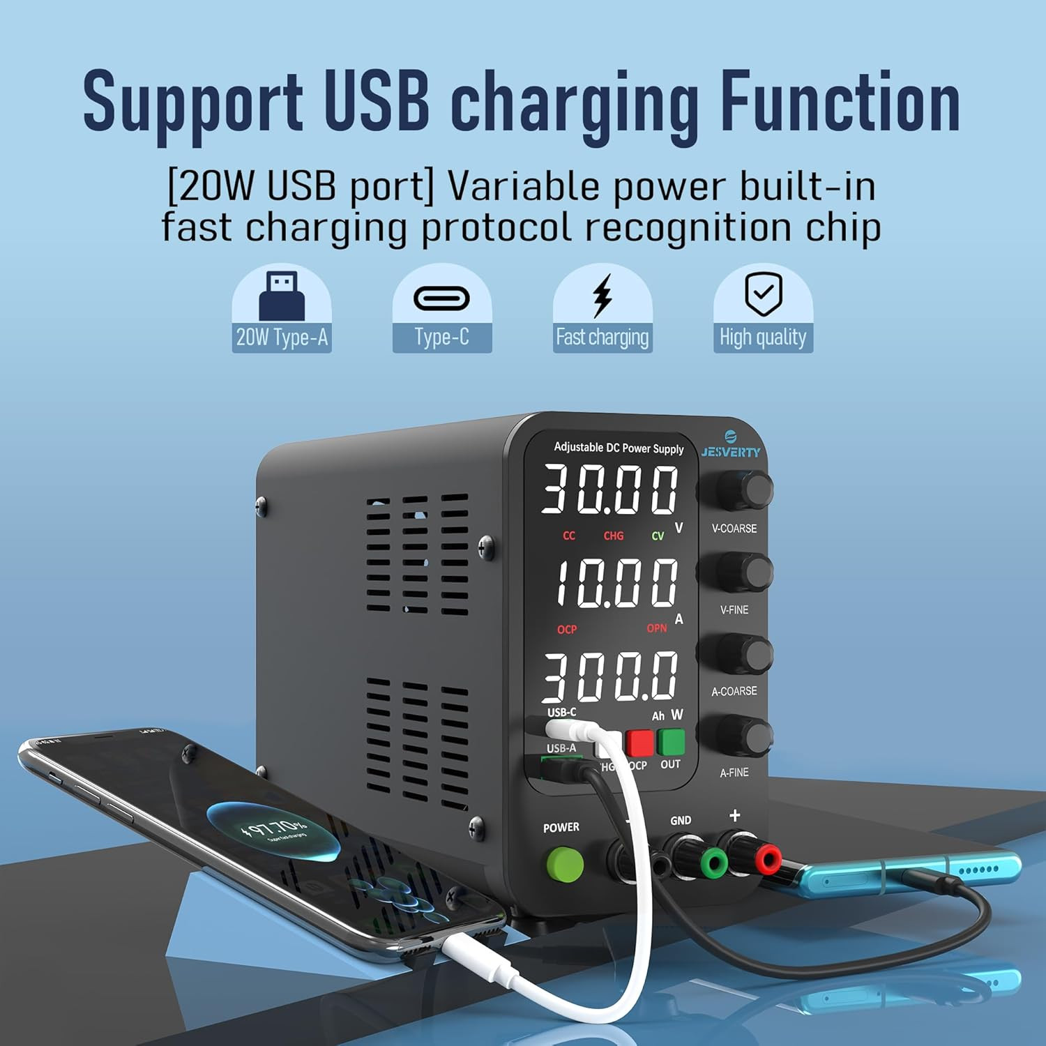 DC Power Supply Variable, 0-32V 0-10A Switching Bench Power Supply with Intellig