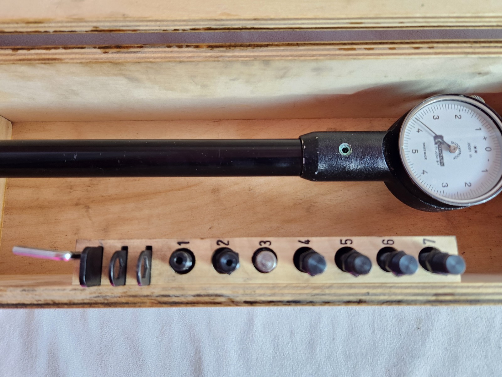Standard Dial Bore Gage No. 5 Range 3.09″ – 7.125″ W/7 Extensions Wood Box Deep