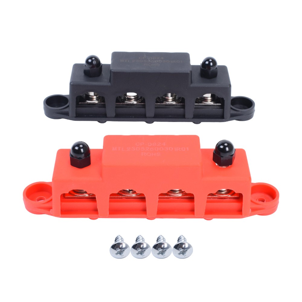Red & Black 5/16″ 4 Stud Power Distribution Busbar Bus Bar With Cover Fast Ship