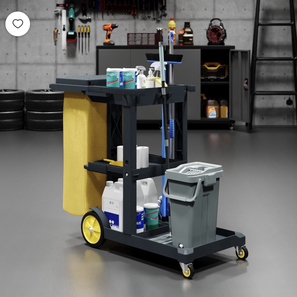 Janitorial Cleaning Cart w/ Bag, Odor-Sealing Lid, Shelves & Dividers