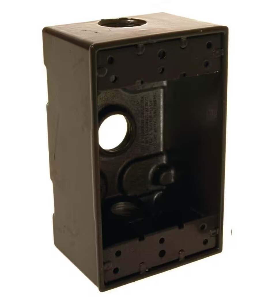(1 pc) Weatherproof 1-Gang Box w/ Three 1/2″ Holes BRONZE Metal Outdoor