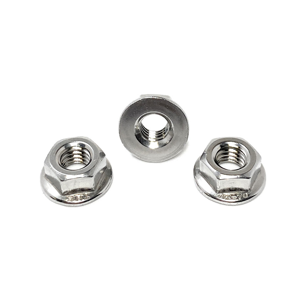 (25) M6 x 1.0 Stainless Steel Non-Serrated Flange Nuts DIN6923 Nuts M6-1.0 A2
