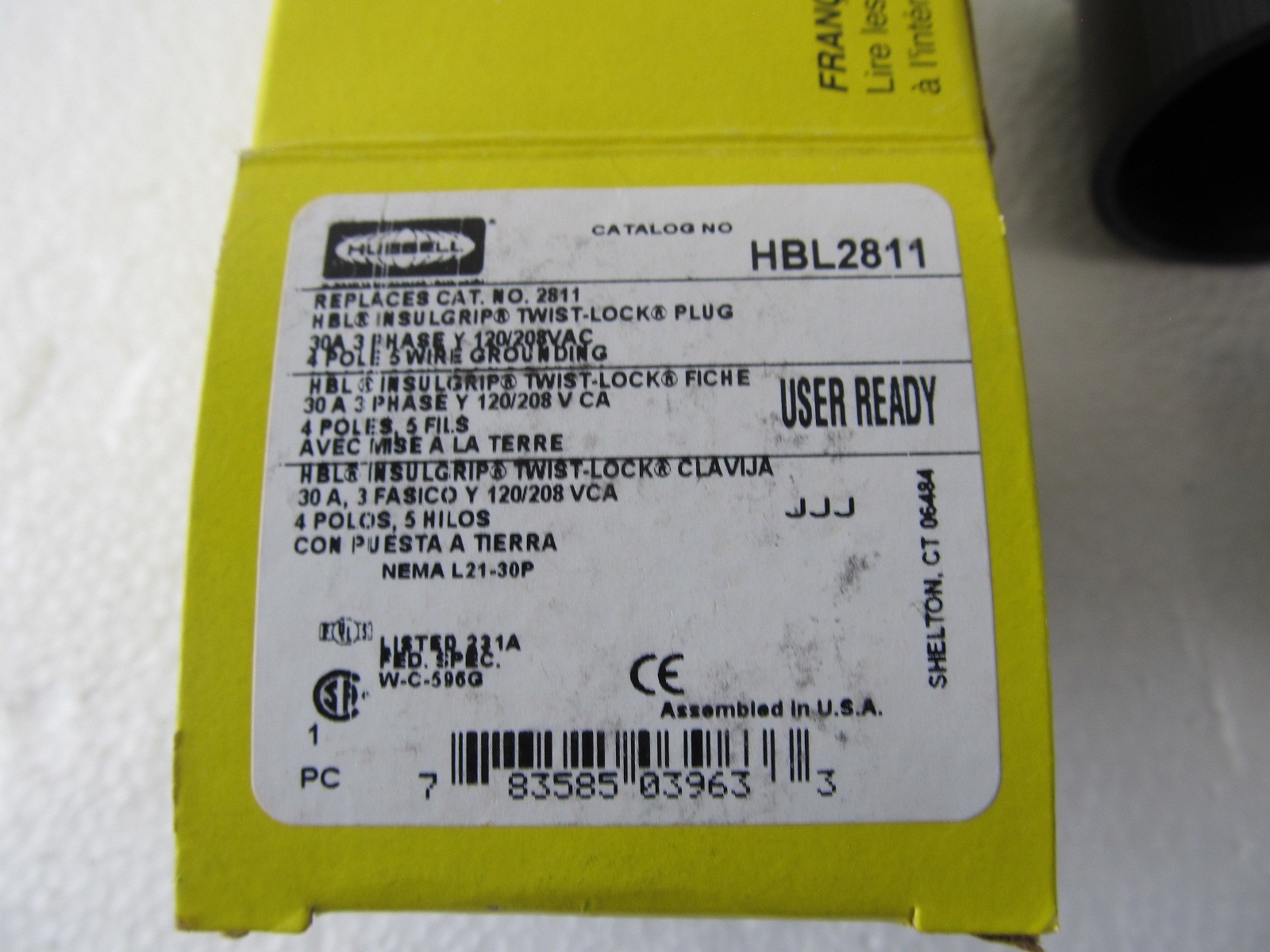 Hubbell 30A 3-Phase 120/208V AC, 4-Pole 5-Wire Grounding, L21-30P HBL2811 Plug
