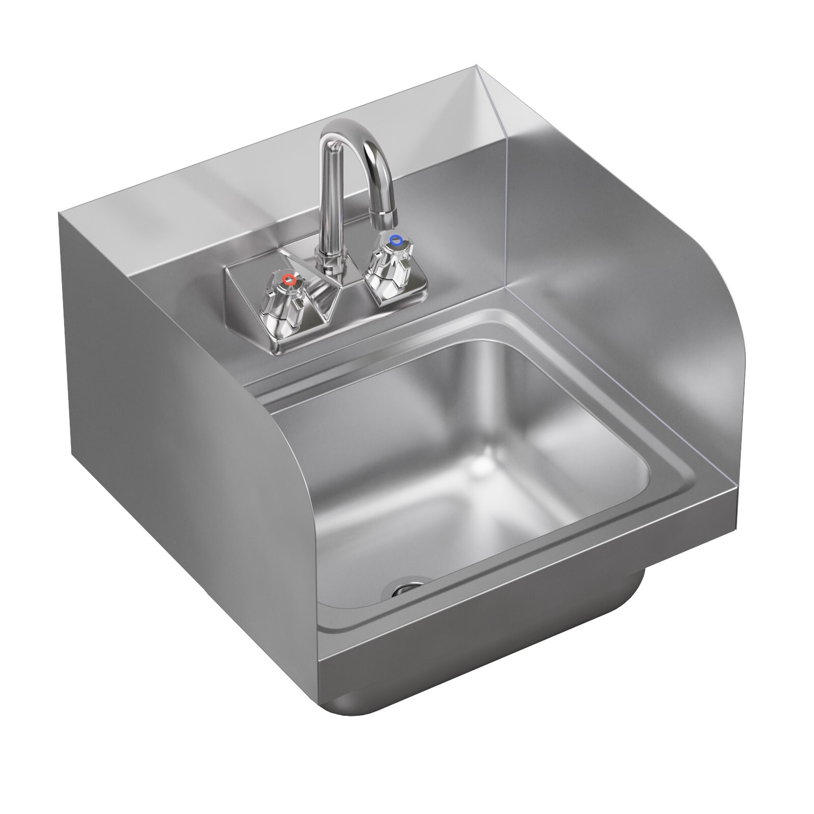 Stainless Steel Hand Sink 15 in x 15 in with Side Splashes and Gooseneck Faucet