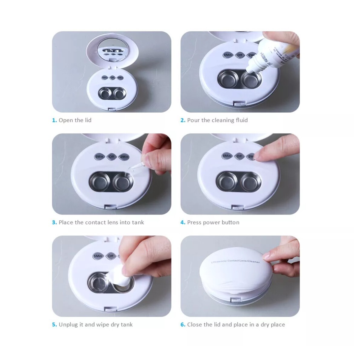 Portable USB Ultrasonic Contact Lens Cleaner CE-3500 for Daily Use Travel SILVER