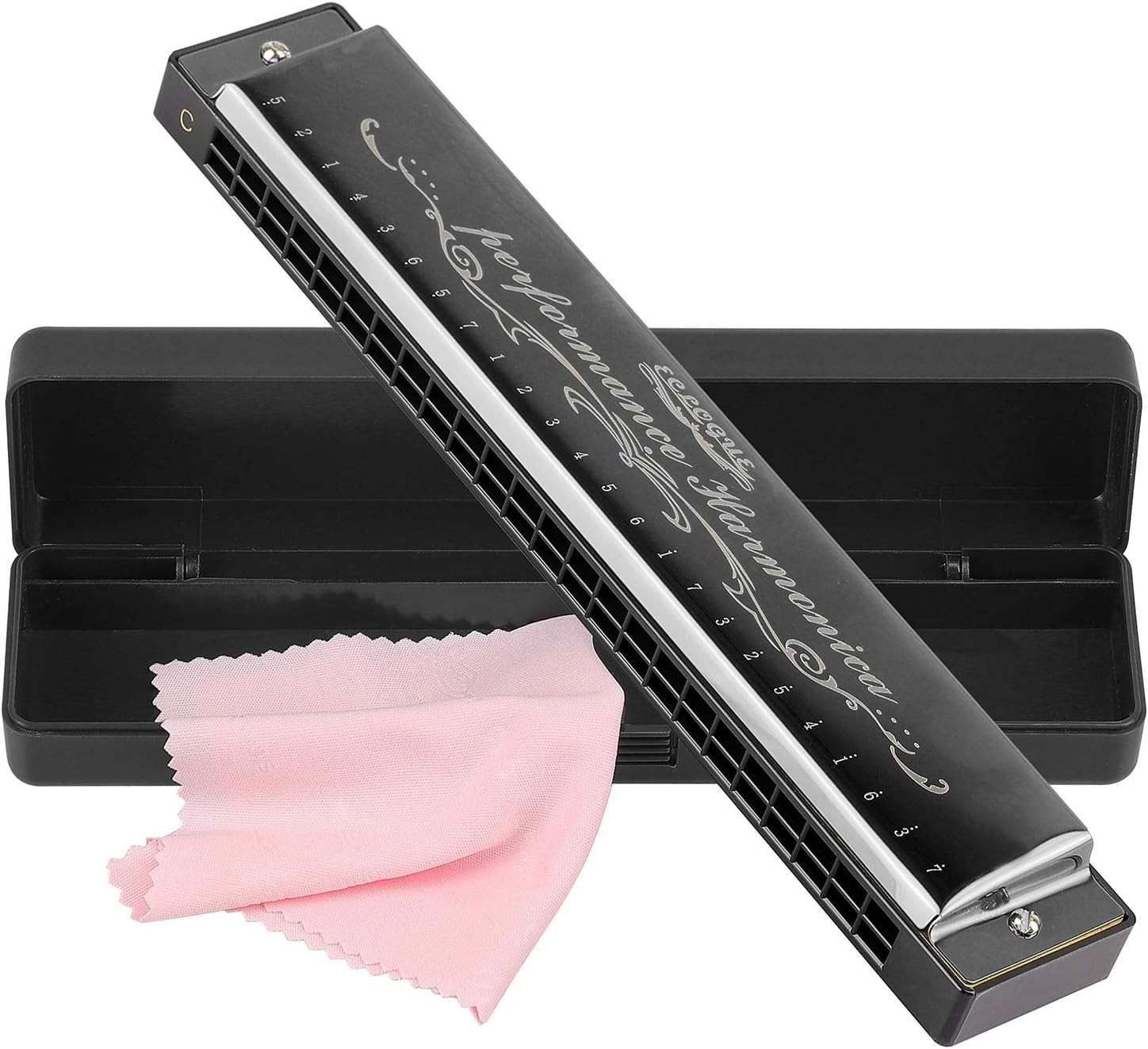 Harmonica Professional Harp Armonica Key of C 24 Hole Polyphony black