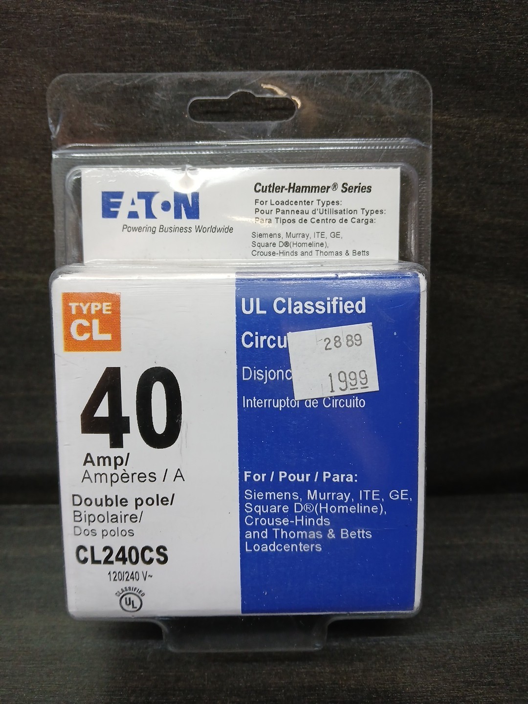 Eaton Cutler-Hammer 40 amps Plug In 2-Pole Circuit Breaker CL240CS