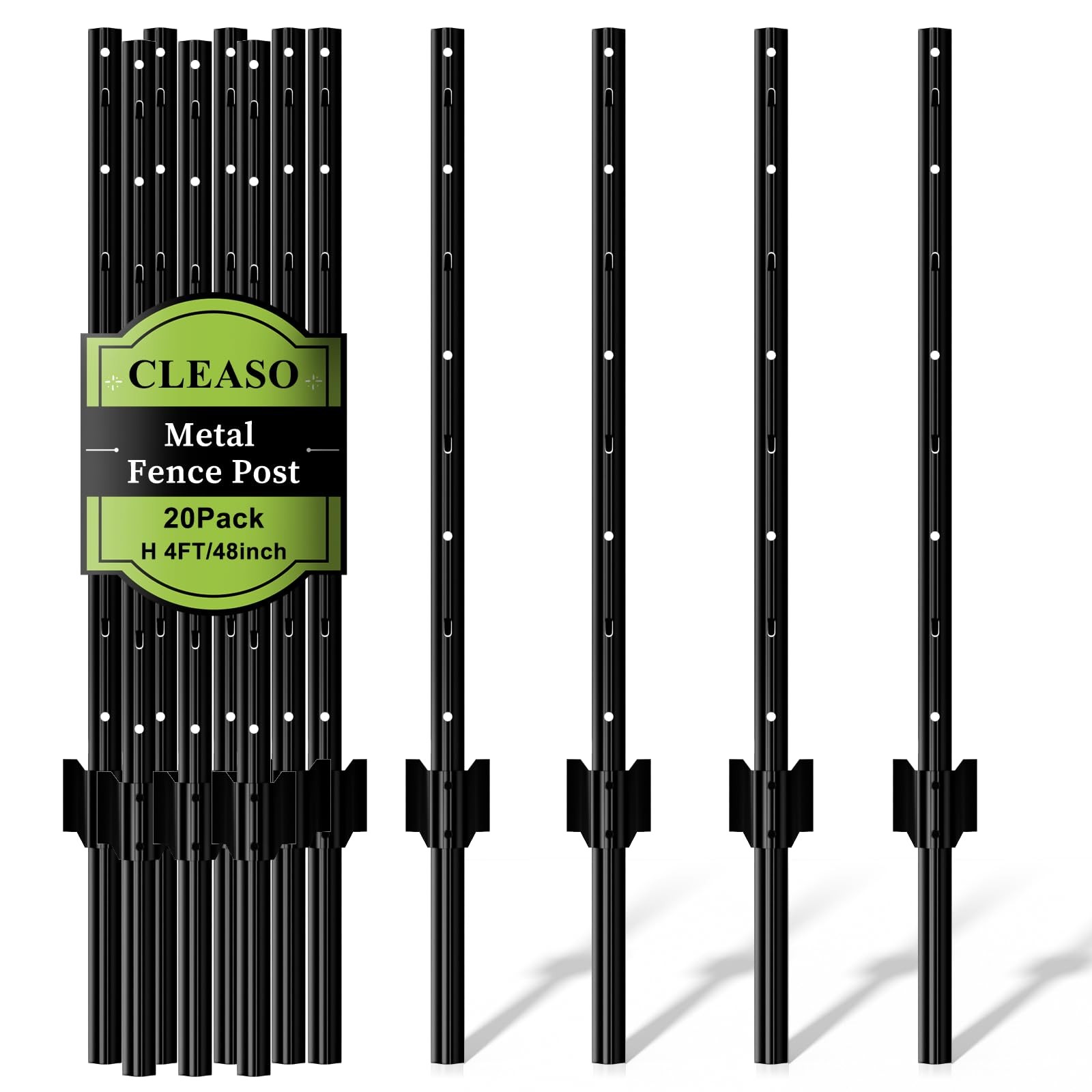 20 Pack Metal Fence Posts 4 FT Black – Heavy Duty U-Post Garden Stakes, No-Di…