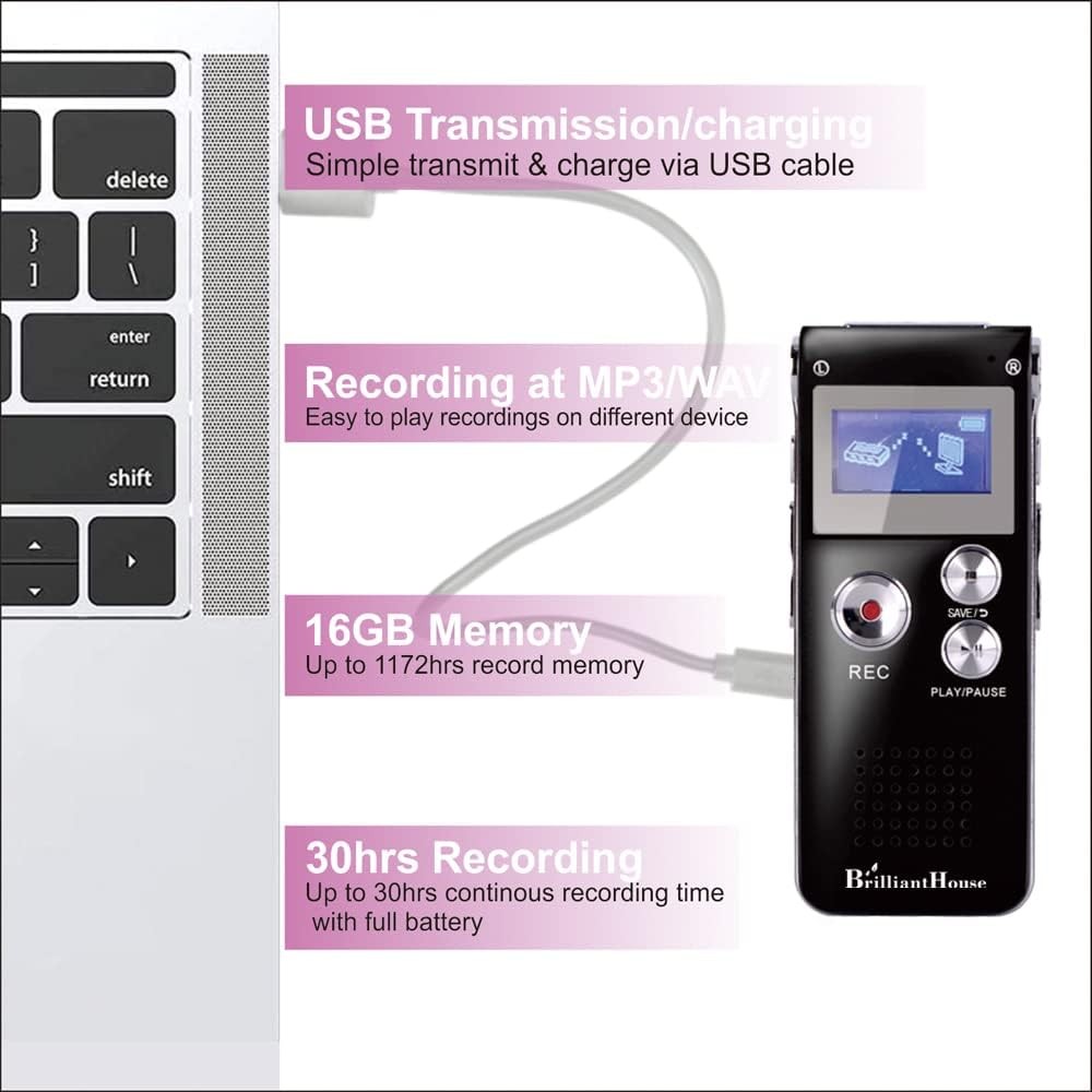 16GB Digital Voice Recorder Activated with Playback 1536KBPS…