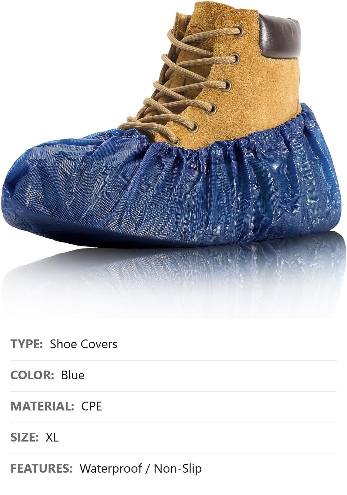 Disposable Boot Covers, XL 6.7″ x 17.7″, 100 Pack, Waterproof, Non-Slip