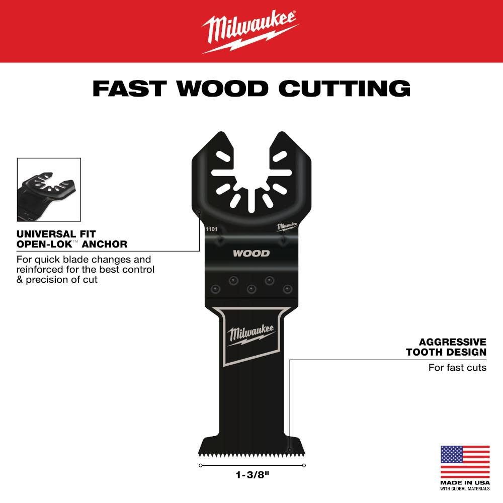 Milwaukee Open-Lok 1-3/8Inch Hcs Wood Blades 3Pk