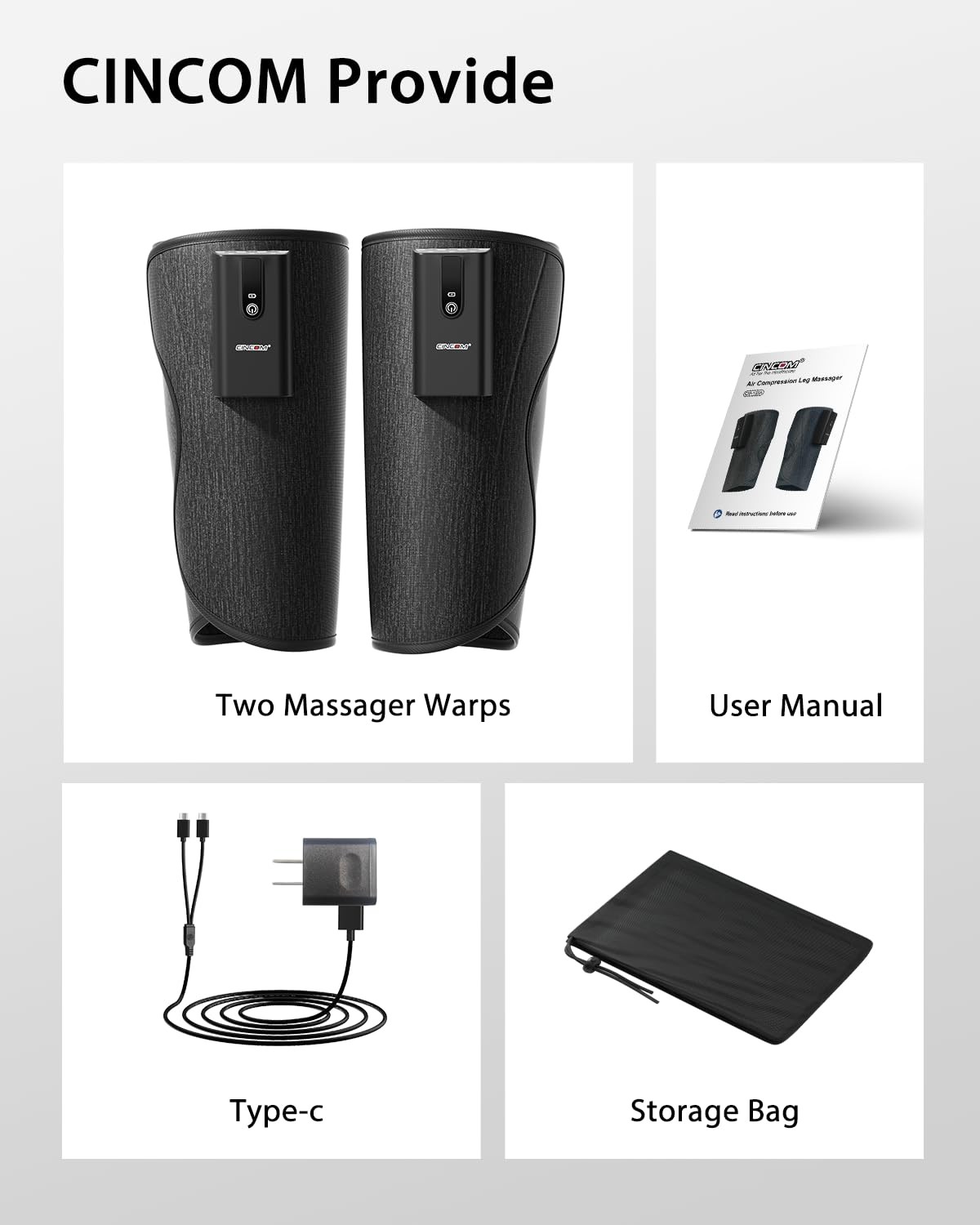 CINCOM Cordless Leg Massager with Heat & Air Compression – Calf Circulation