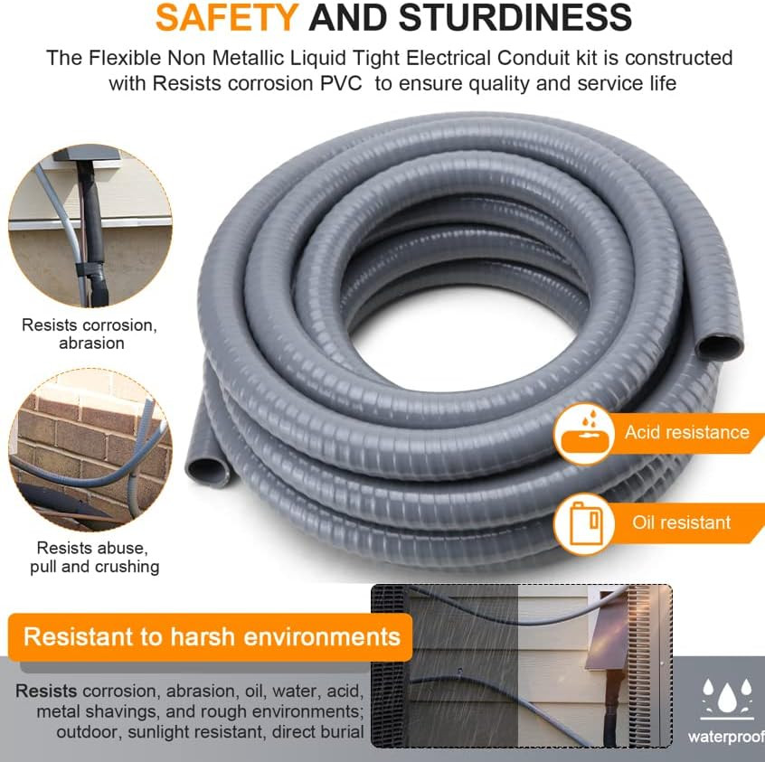 Liquid-Tight Conduit and Connector Kit,Flexible Non Metallic Liquid Tight Electr