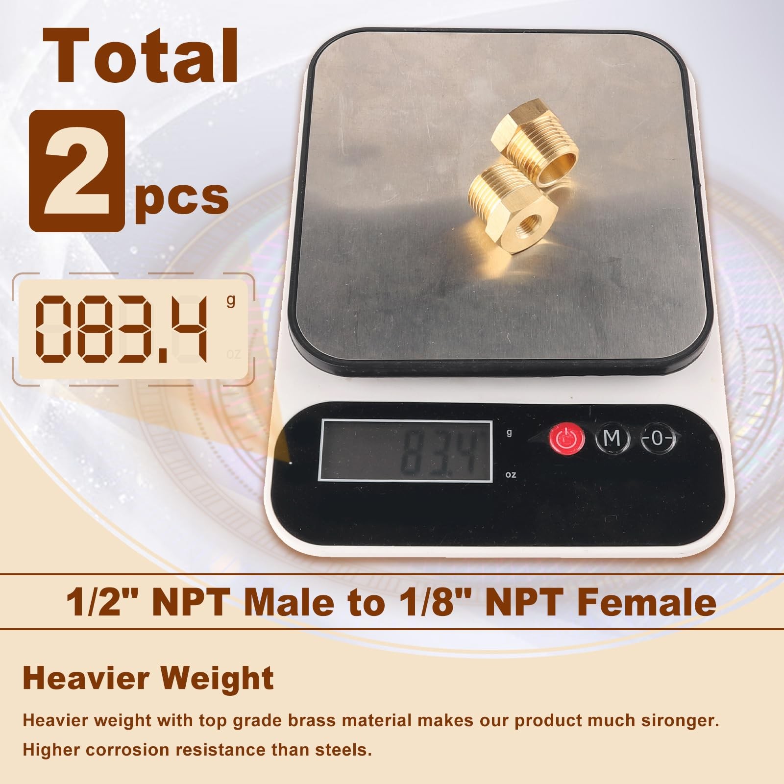 Boeray 1/2 Inch NPT Male Thread to 1/8 1/2″ x 1/8″ NPT(3/4″OD x 3/8″ID), Gold