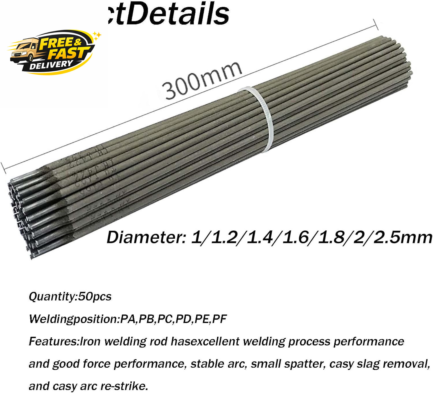 50PCS J422 Welding Rods 1.8Mm, Mild Steel Electrodes, All Position Stick Rods,