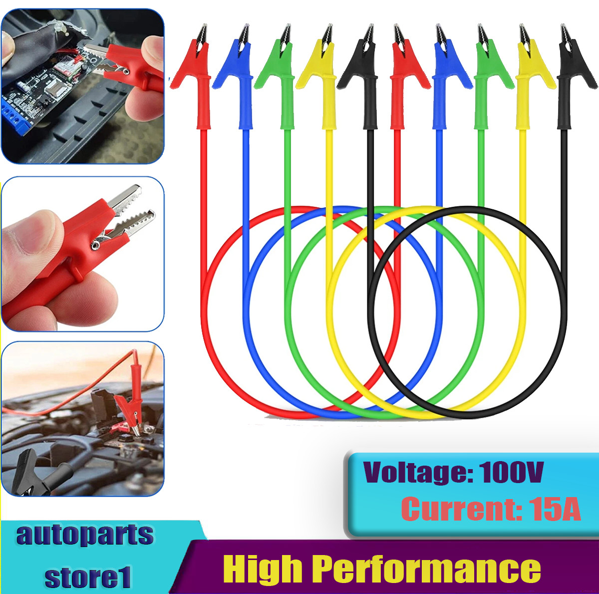 5Pcs 30V 15A Alligator Clips Electrical Test Leads Set Jumper Wires Cables Set