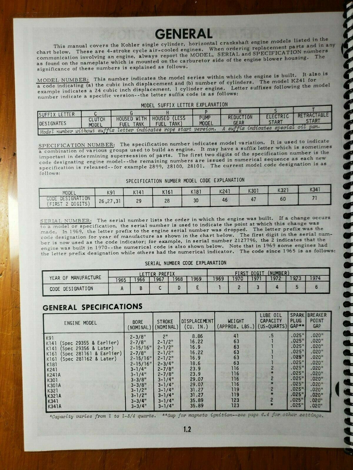 Kohler K91 K141 K161 K181 K241 K301 K321 K341 Single Engine Service Manual 6/81