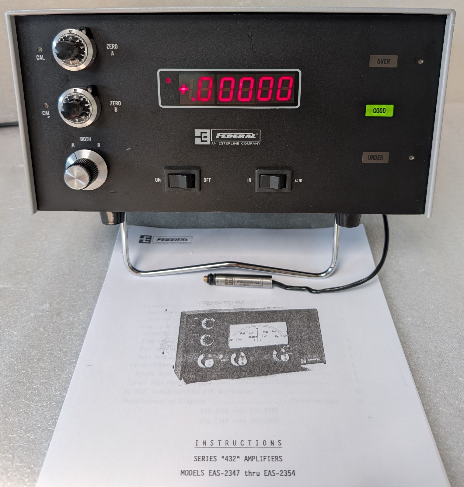 FEDERAL PRODUCTS 432 SERIES EAS-2350 GAGING AMPLIFIER with EHE-1100 GAGE HEAD