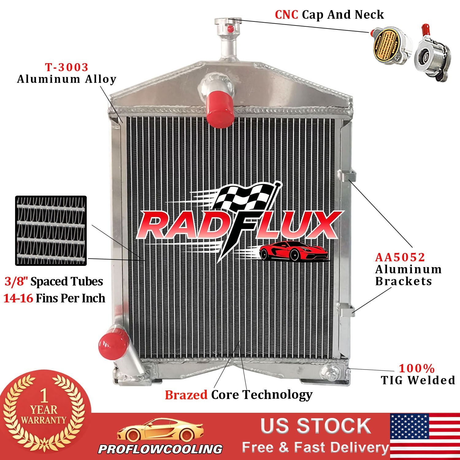 For Ford Tractors Aluminum Radiator 2N 8N 9N Models OEM# 8N8005 86551430 AR2018