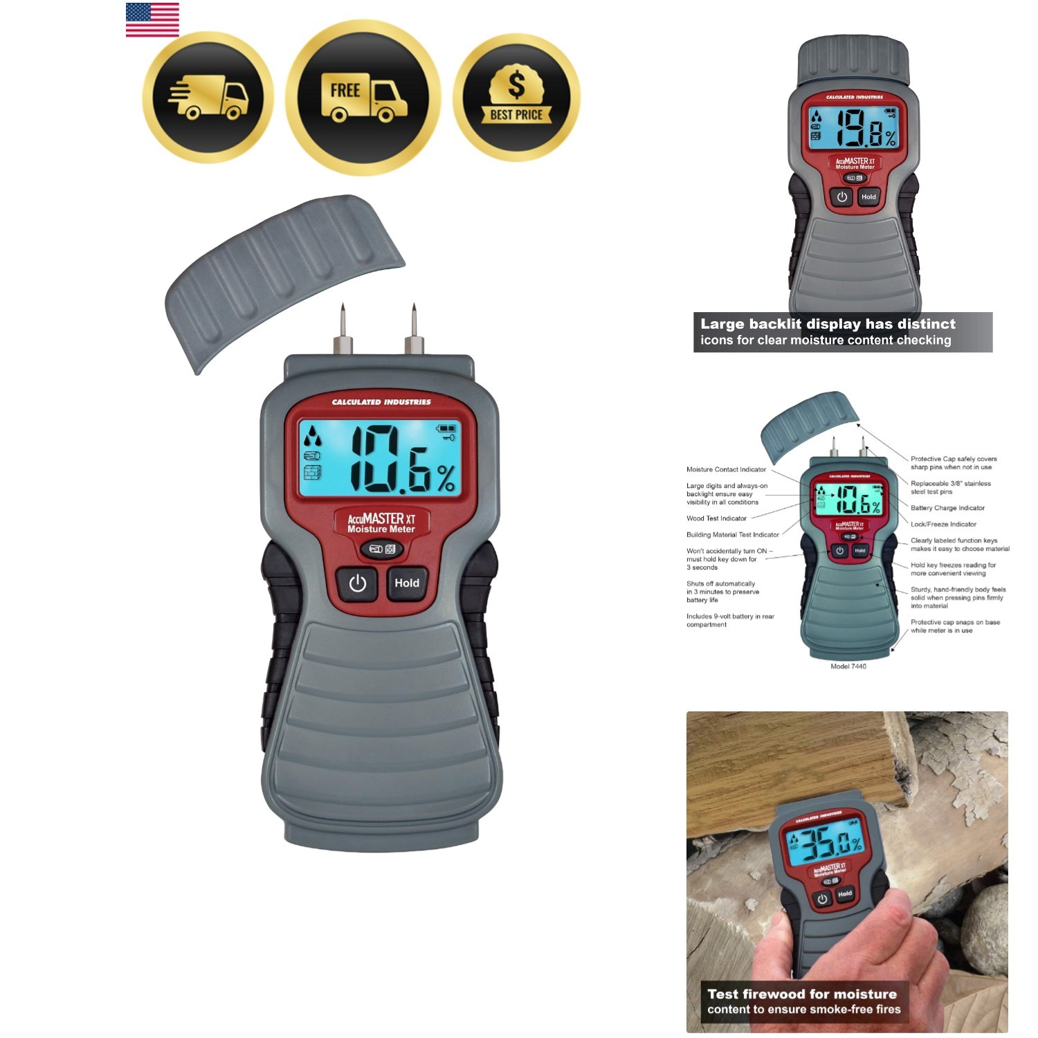 7440 AccuMASTER XT Digital Moisture Meter | Handheld |Pin Type | Backlit LCD …