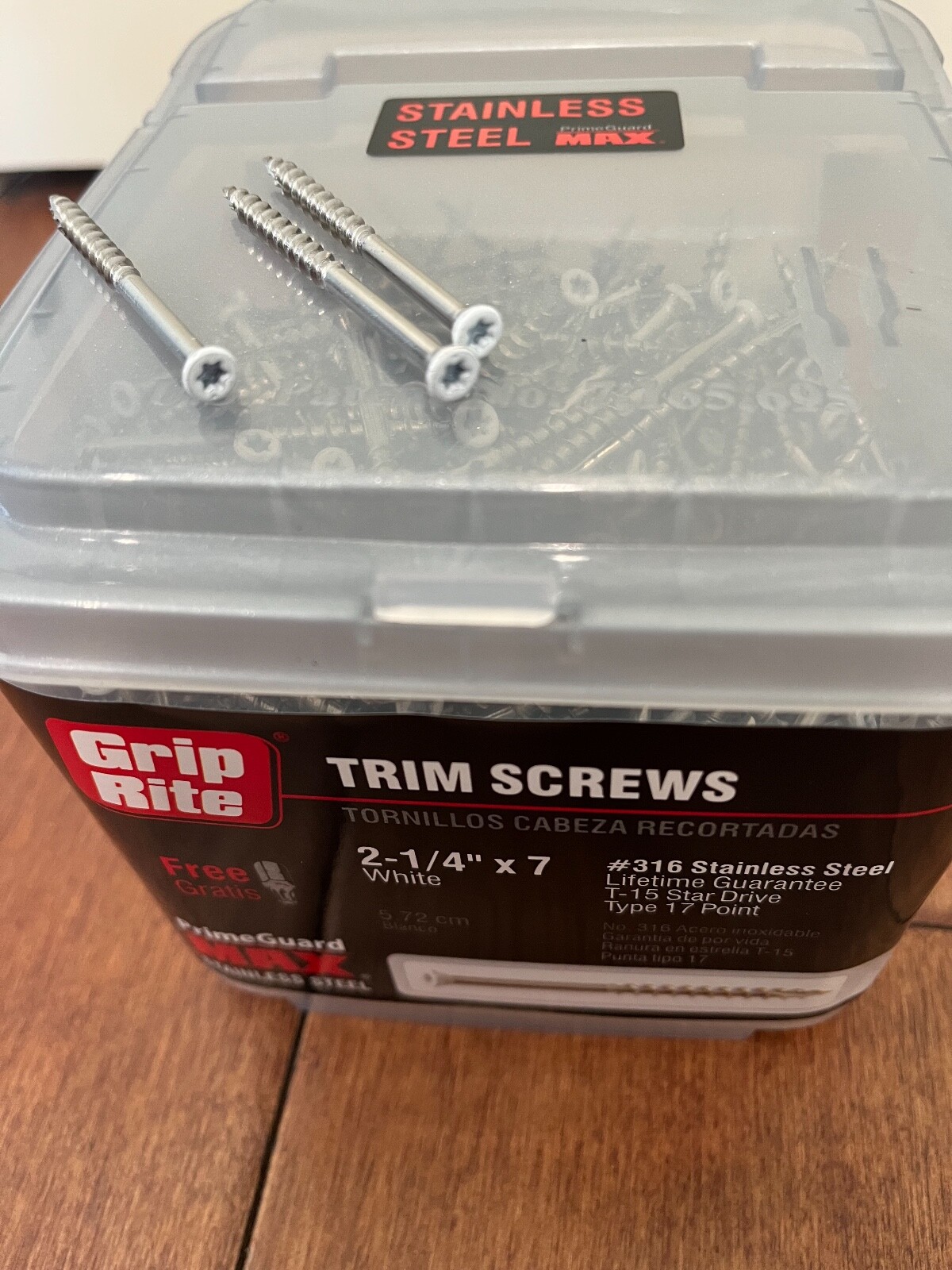 Grip Rite 2-1/4″ x 7 Star Drive White Trim Head Screws 316 Stainless Steel 5Lb.