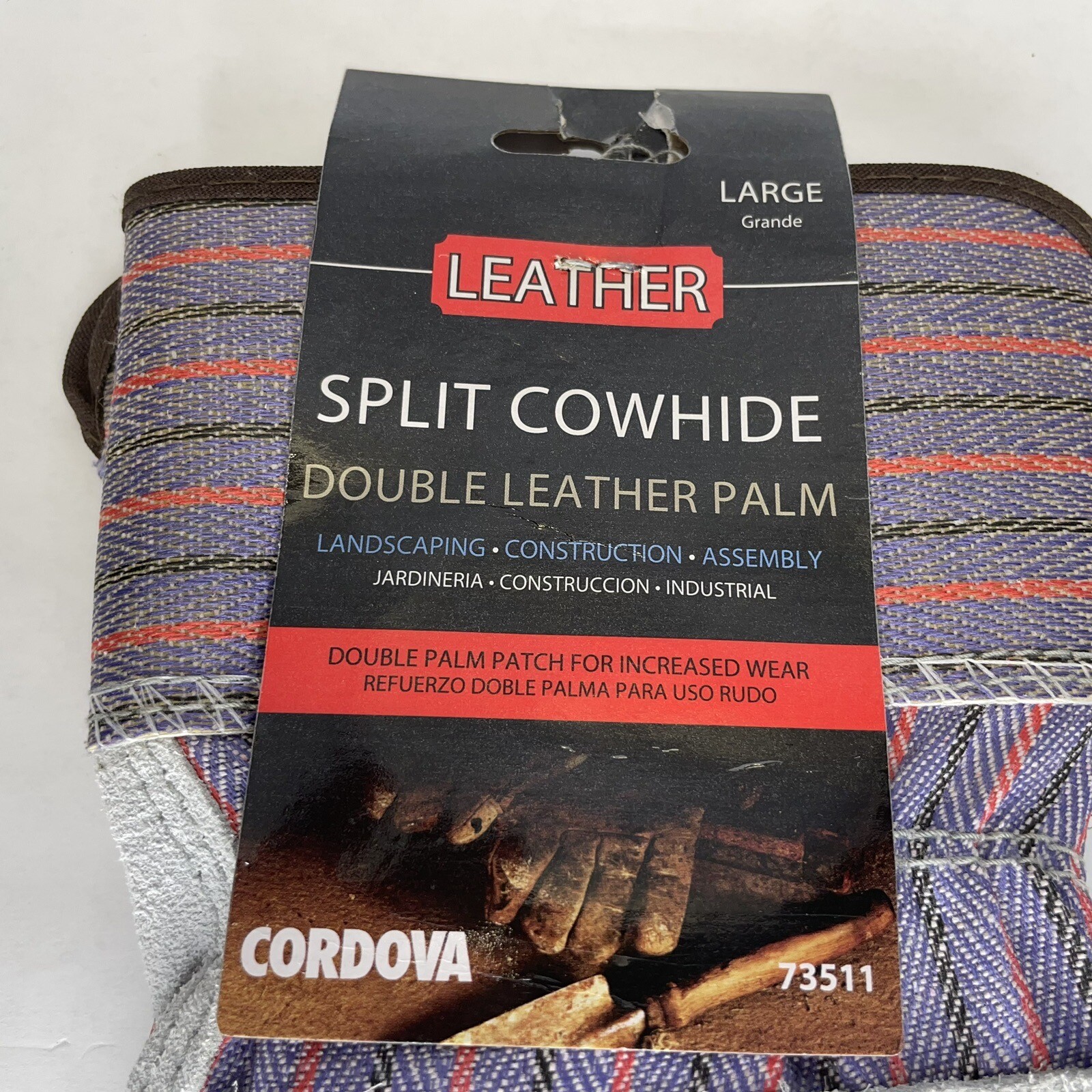 Cordova Split Cowhide Double Leather Palm Gloves Large 73511 New