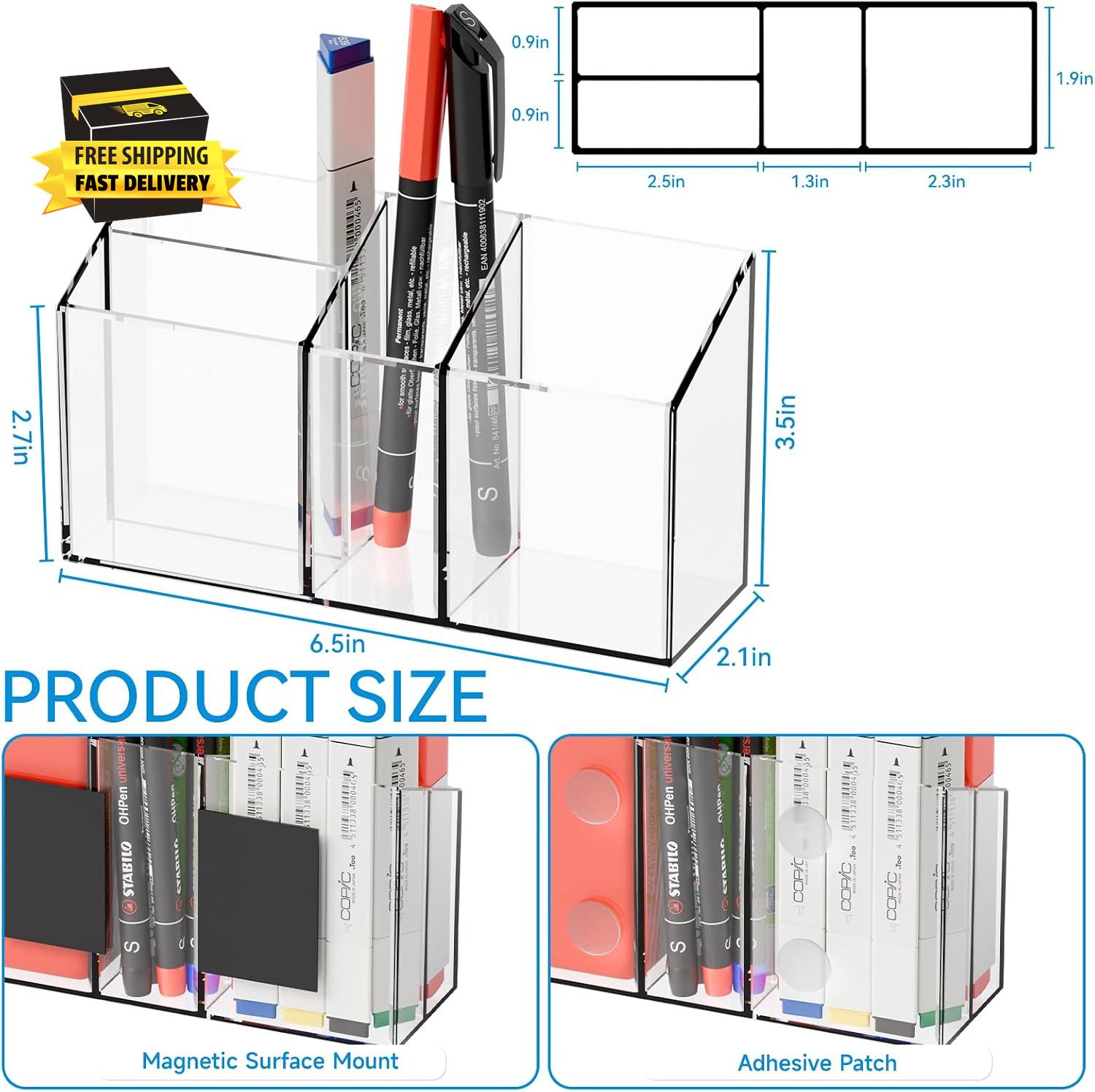 Clear Magnetic Dry Erase Marker Holder for Whiteboard,Expo,Refrigerator,Fridge,N