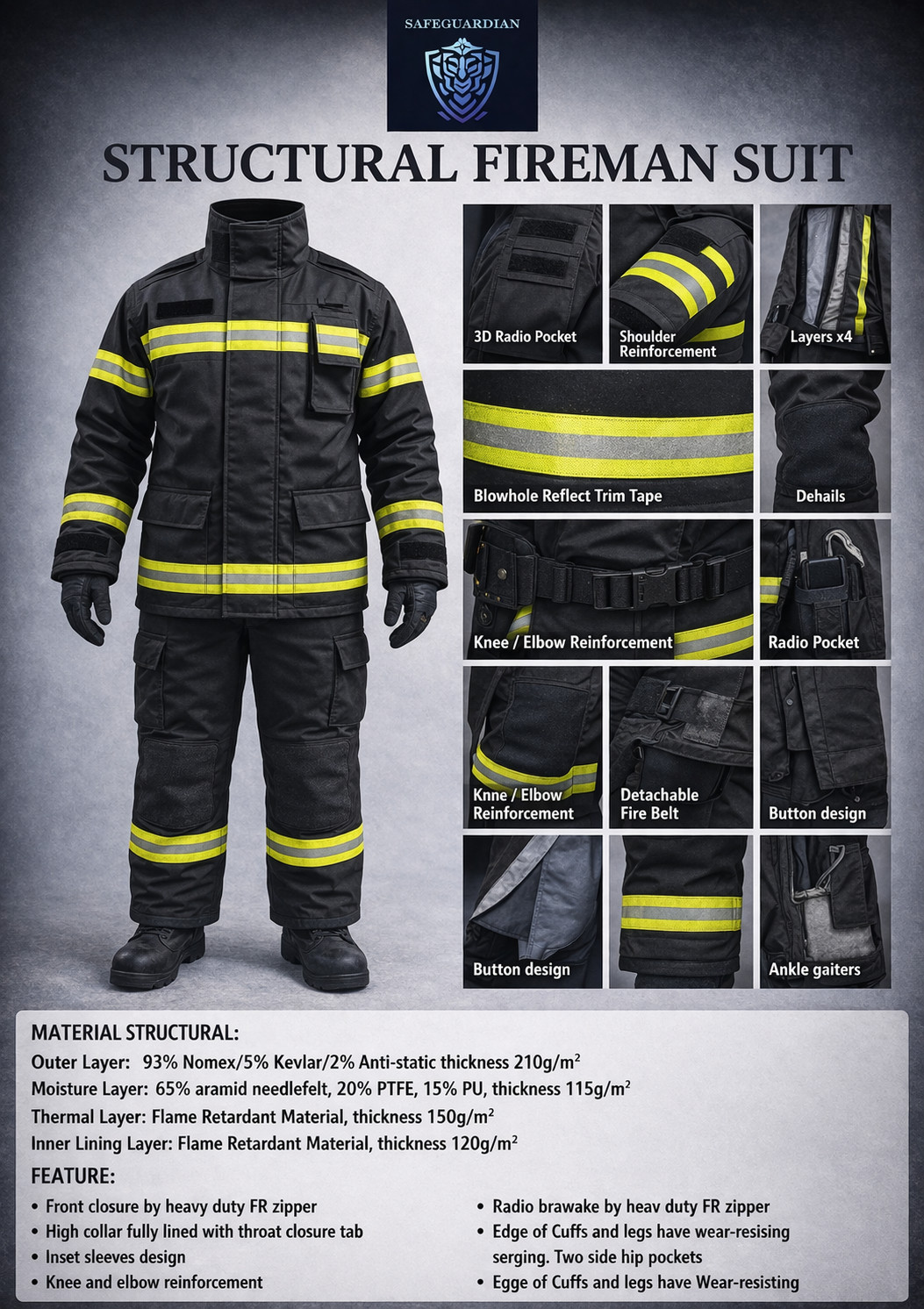DYOB Firefighter Suit Fire Suit Turnout Gear Jacket/Pants w/ Overall straps NFPA