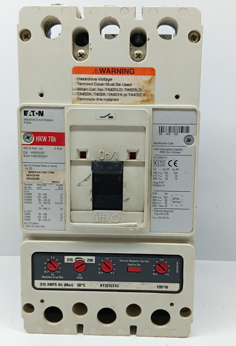 EATON HKW3400F 3 POLE 400 AMPS CIRCUIT BREAKER HKW 70K