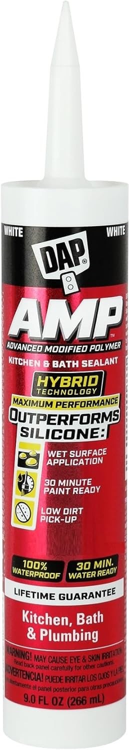 DAP AMP White Polymer Advanced Hybrid Caulk Sealant Kitchen & Bath 9oz