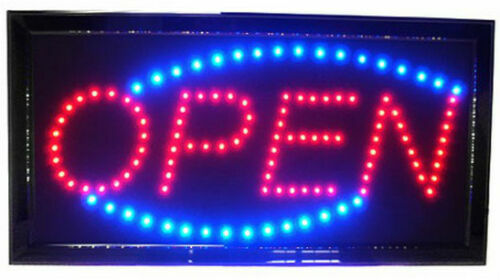 LED Neon Animated electric Red Blue oval open sign light for store business shop